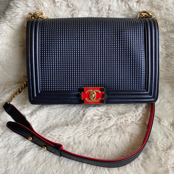 SOLD Chanel new medium le boy leboy in cube embossed leather